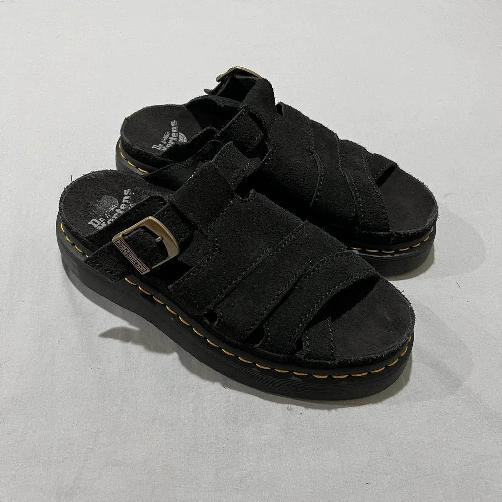 Dr. Martens Mens Black Suede Maxxy Slide Buttersoft Leather Sandals 9M 10 W